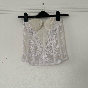 Vintage Felina Lingerie White Ivory Lavender Floral Corset 32c